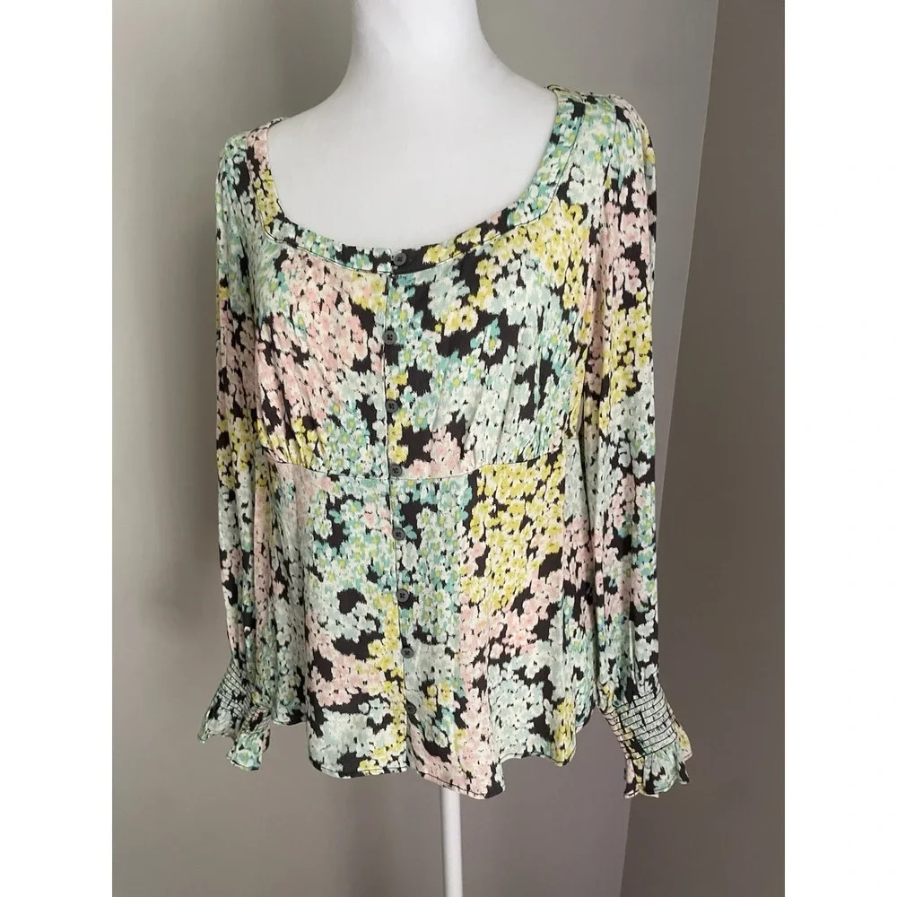 Loft Women S Top Garden‎ Floral Long Puff Sleeve Pesant Empire Cottage Blouse